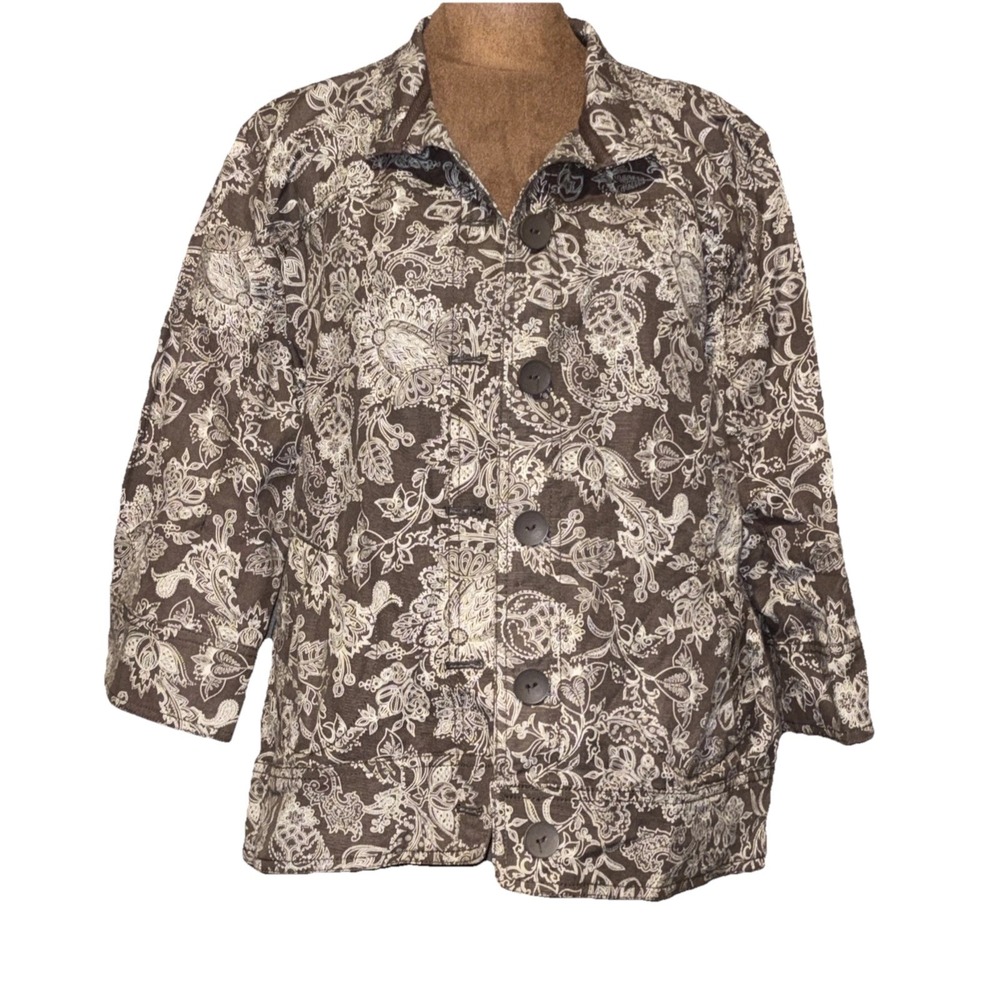 Croft & Barrow Brown Paisley 3/4 Length Sleeve Jacket sz PL Petite Large